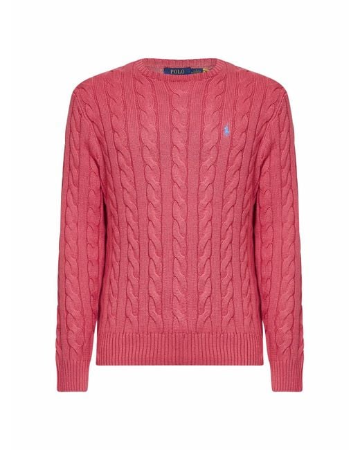 Polo Ralph Lauren Pink Pale Cable Knit Cotton Crewneck Sweater for men