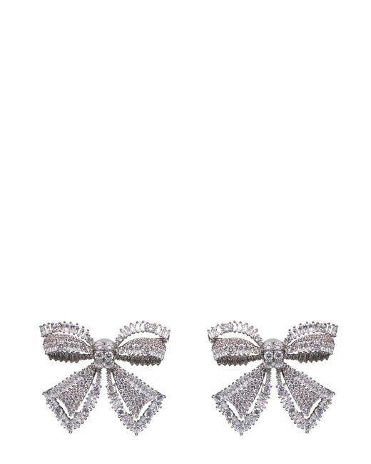 Self-Portrait White Crystal Bow Earrings