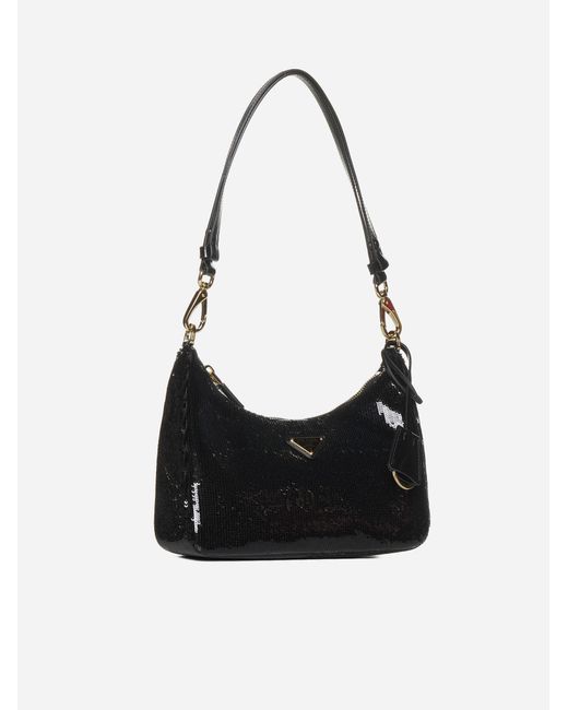 Prada Black Re-edition Sequined Re-nylon Mini Bag