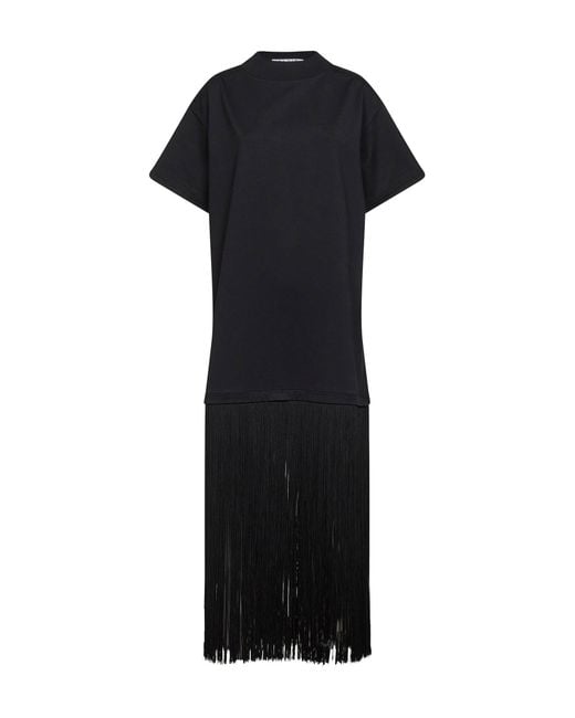 Alaïa Black Cotton Jersey T-Shirt-Style Fringed Dress