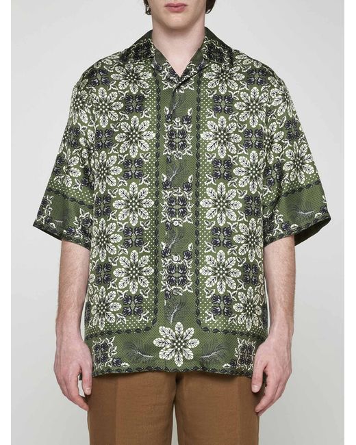 Etro Green Floral Print Silk Shirt for men
