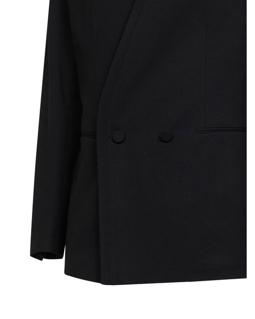 Tagliatore Black Stretch Virgin Wool Blend Cannes Double-Breasted Blazer for men