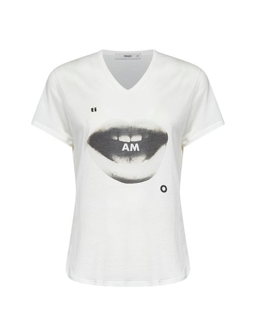 Fendi White Cotton Jersey T-Shirt With Ti Amo Print