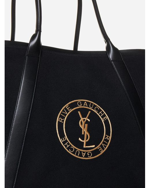 Saint Laurent Black Rive Gauche Canvas Tote Bag for men
