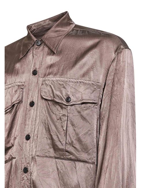 Dries Van Noten Pink Old Rose Viscose And Cotton Shirt With Chest Pockets for men