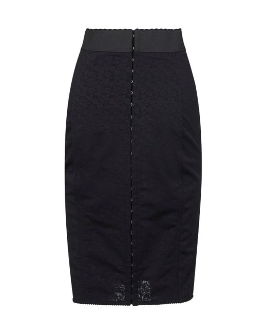 Dolce & Gabbana Black Lace And Marquisette Elastic Midi Skirt