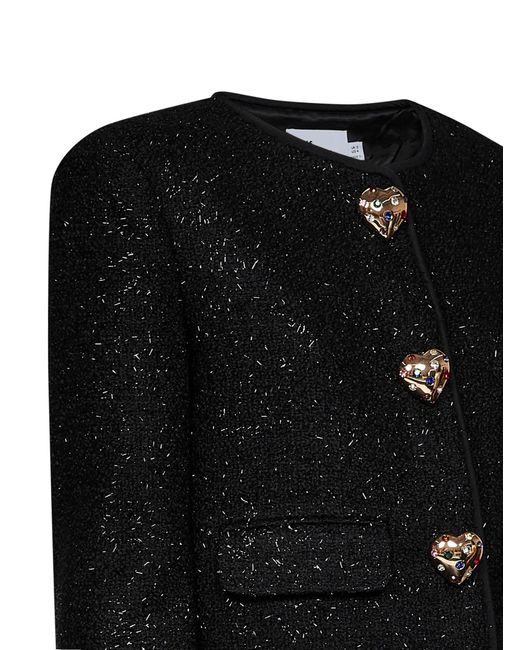 Self-Portrait Black Metallic Bouclé Jacket With Faux-Fur Cuffs