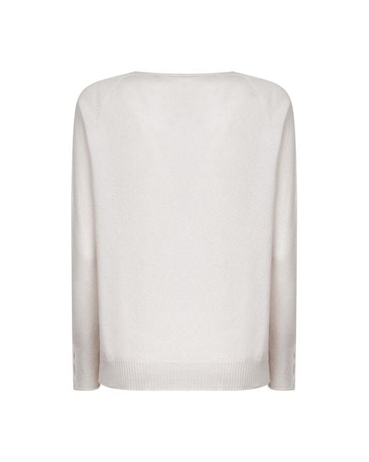 Blanca Vita White Knit V-Neck Sweater