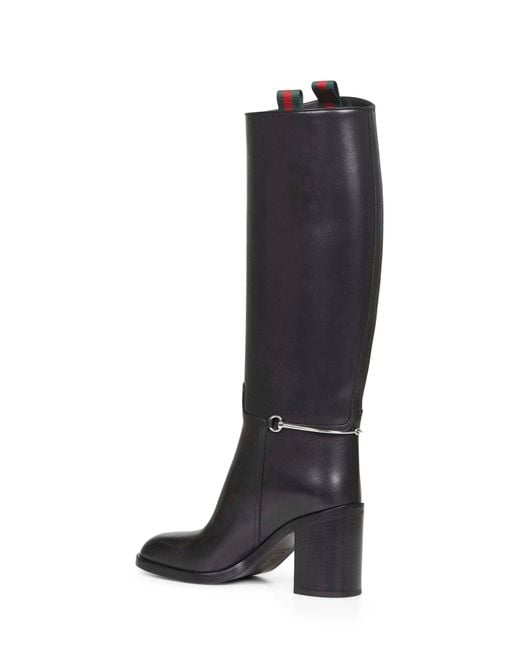 Gucci Black Smooth Leather Boots With Slim Horsebit