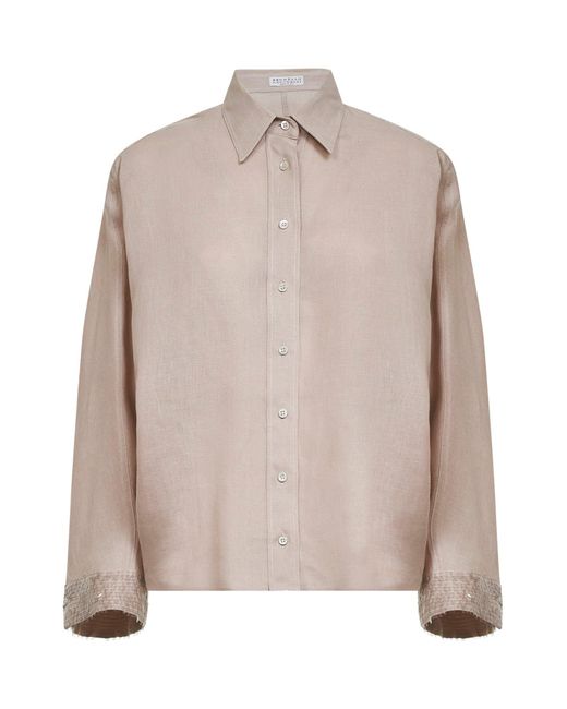 Brunello Cucinelli Natural Linen Shirt With Dazzling Cascade Cuffs