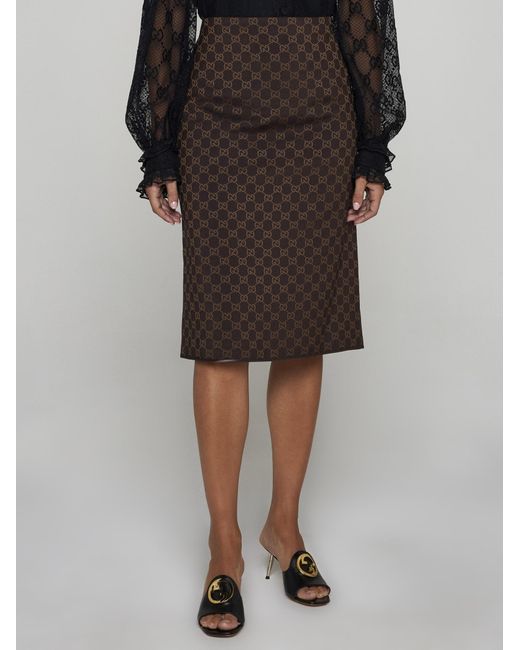 Gucci Brown GG Viscose-blend Pencil Skirt