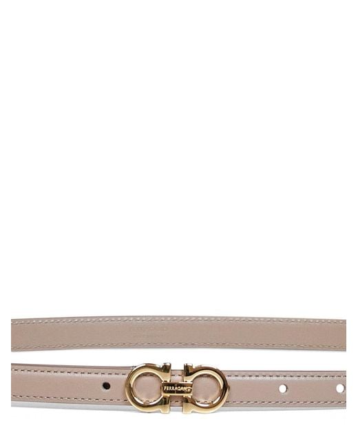 Ferragamo White Warm Taupe Calf Leather Gancini Belt