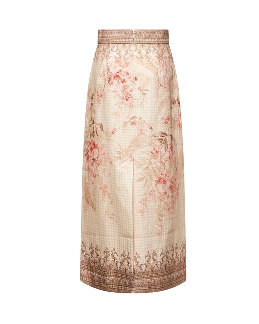 Zimmermann Natural Linen Illuminate Midi Pencil Skirt