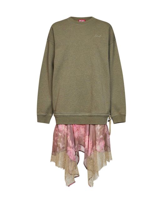 DIESEL Green And D-Orely Sweatshirt Dress With Chiffon Skirt