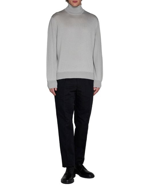 D 40 Gray Virgin Wool Turtleneck Sweater for men