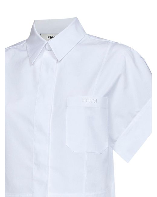Fendi Blue Shirt Cropped Cotton Poplin