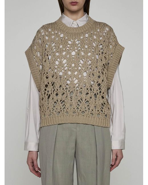 Brunello Cucinelli White Crochet Cotton Sweater