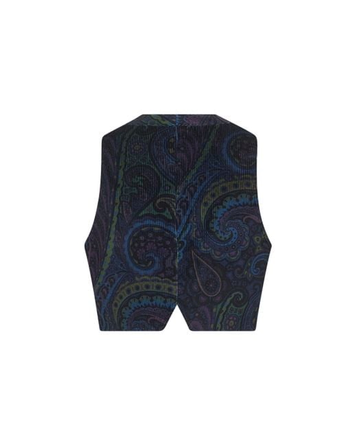 Etro Blue Paisley Print Corduroy Vest