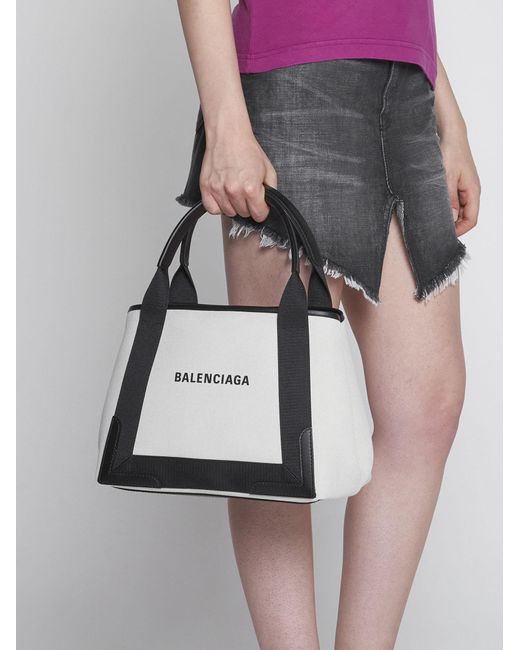 Balenciaga Black Navy Cabas Canvas Small Bag