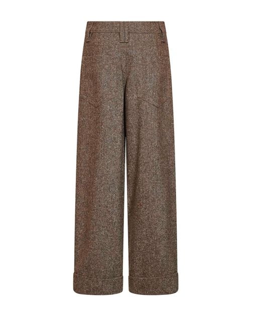Brunello Cucinelli Brown Cappuccino Donegal Baggy Trousers With Monili