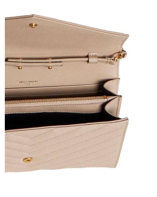Saint Laurent Natural Ysl Logo Quilted Leather Wallet On Chain Bag