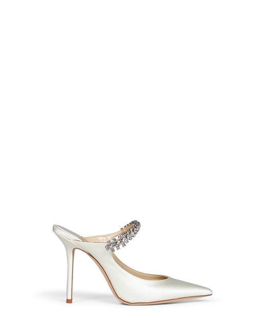Jimmy Choo White Crystal-Embellished Satin Bing 100 Mules