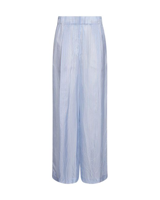 Dries Van Noten Blue Light Striped Cupro Wide-Leg Trousers