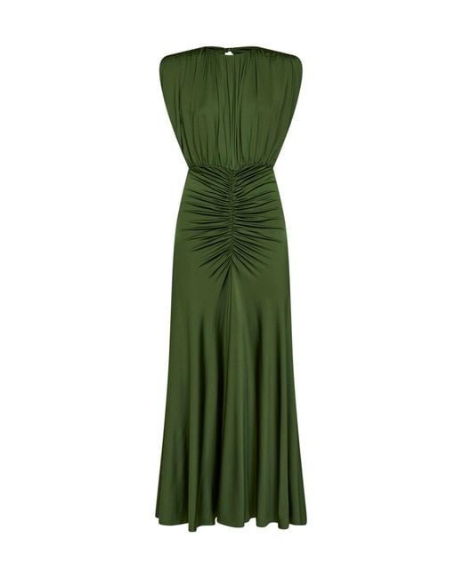 Self-Portrait Green Jersey Gathered Long Dress