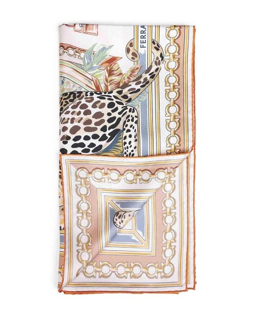 Ferragamo White And Felini-Print Silk Scarf