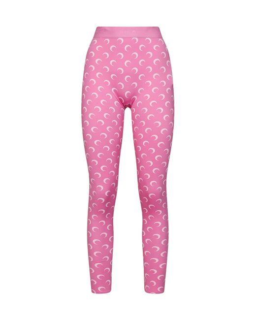 MARINE SERRE Pink Moon Print Recycled Jersey Leggings<Br