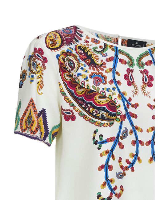 Etro White Placed Floral Paisley-Printed Silk T-Shirt