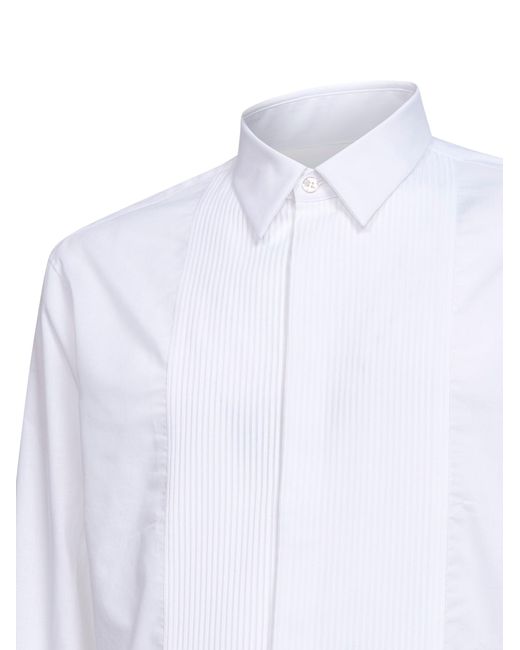 Giorgio Armani White Cotton Twill Tuxedo Shirt With Pleated Plastron for men