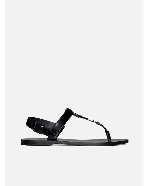 Saint Laurent Black Cassandre Toe-post Leather Sandals for men