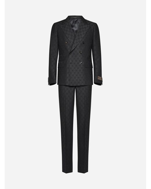 Gucci Black GG Wool Double-breasted Suit for men