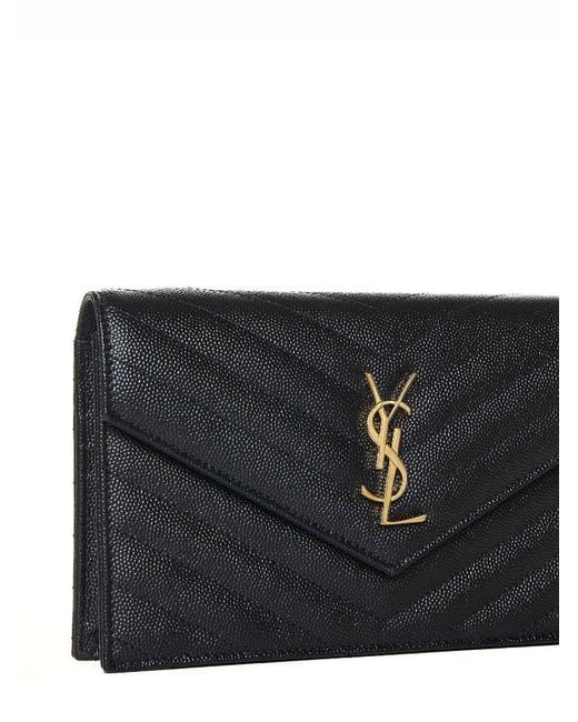 Saint Laurent White Cassandre Classic Envelope Clutch With Chain Shoulde Strap