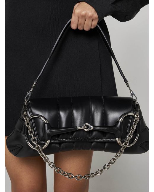 Gucci White Horsebit Chain Medium Leather Bag
