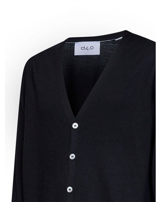 D 40 Blue Virgin Wool Knit V-Neck Cardigan for men