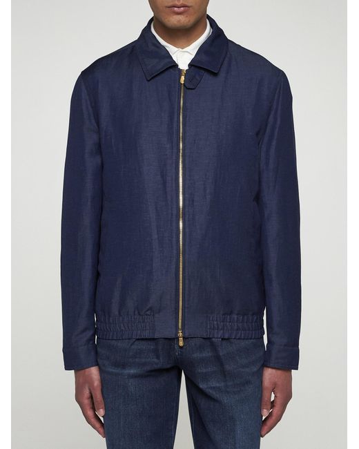 Brunello Cucinelli Blue Wool And Linen Jacket for men