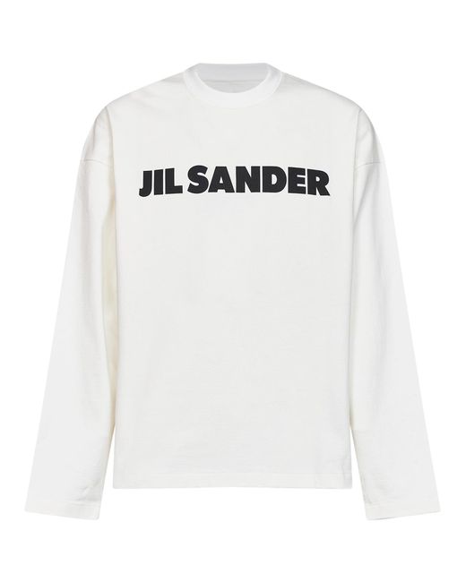 Jil Sander White Porcelain Stiff Cotton Jersey Logo T-Shirt for men