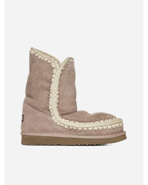 Mou White Eskimo Suede And Shearling Ankle Boots