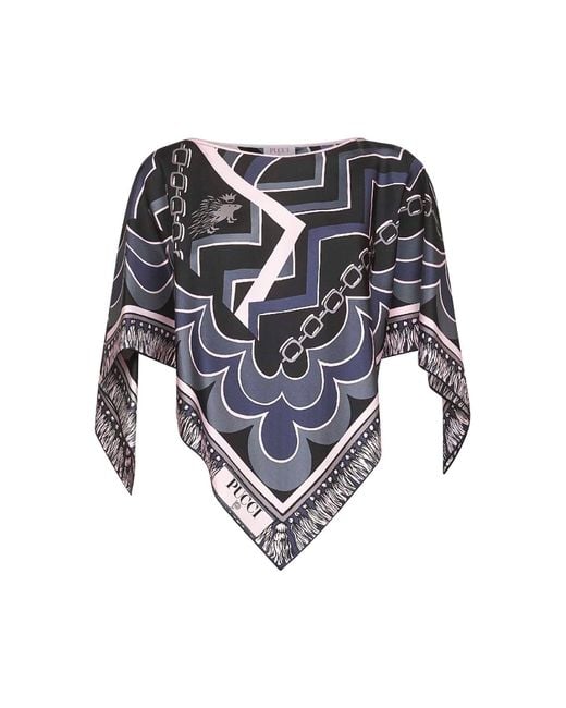 Emilio Pucci Black Printed Silk Kaftan Top
