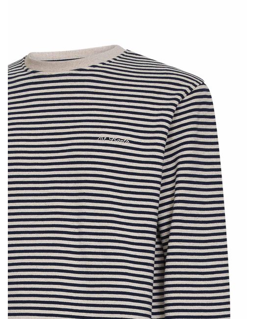 Mc2 Saint Barth White And Cream Striped Cotton And Linen Ponza Sweatshirt for men