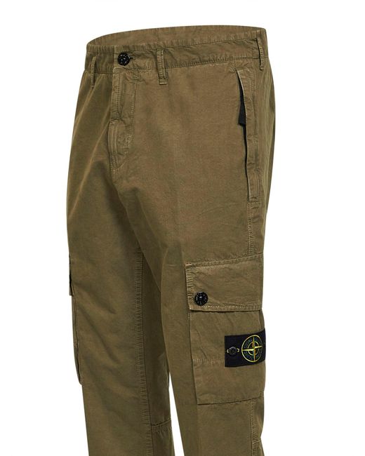 Stone Island Green Military Brushed Organic Cotton Canvas Cargo Trousers for men