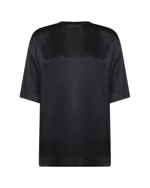 Totême Black Viscose Satin Crewneck T-Shirt