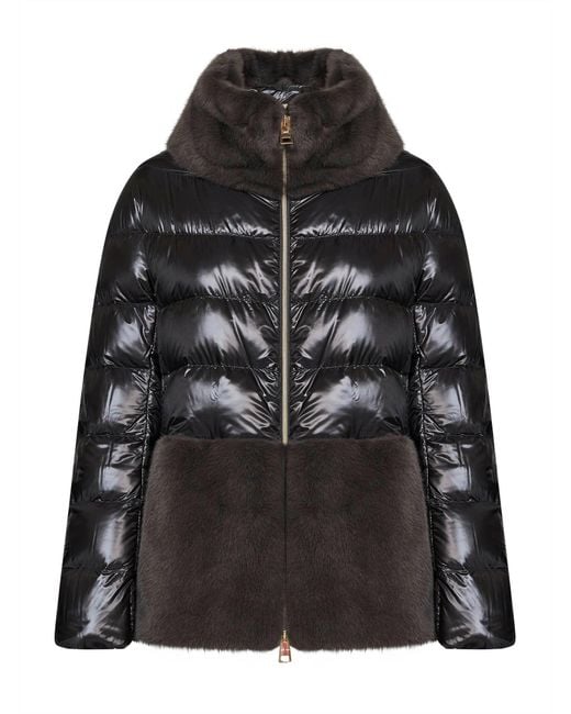 Herno Black Ultralight Nylon And Lady Alternative Fur Cape