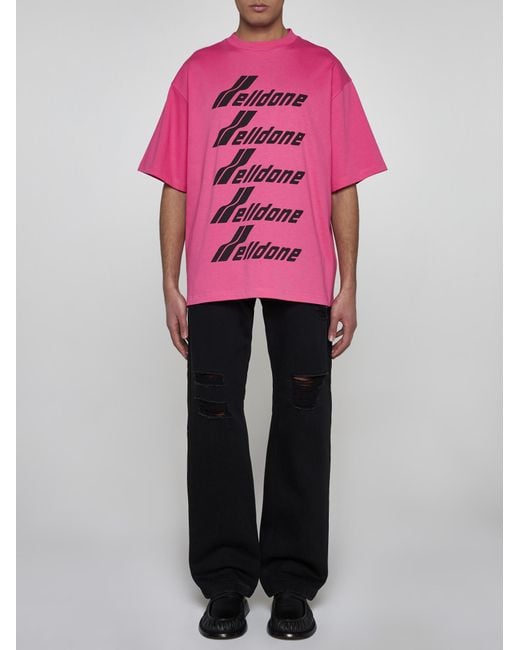we11done Pink Logo Print Cotton T-shirt for men