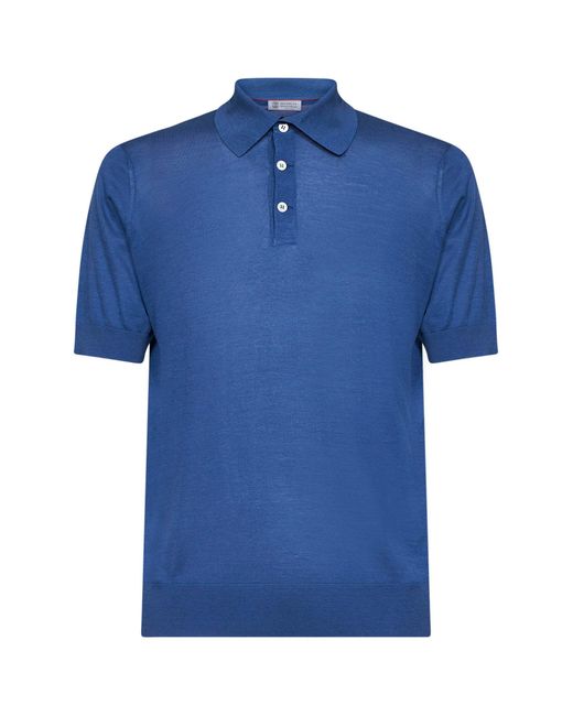 Brunello Cucinelli Blue Royal Extra-Light Silk And Cotton Knit Polo Shirt for men