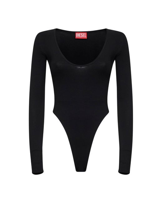 DIESEL Black Ribbed Jersey T-Bodyn Bodysuit