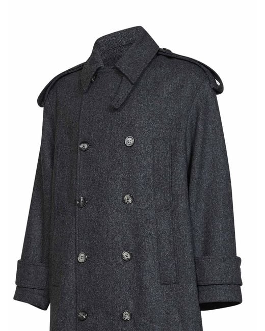 AMI Black Charcoal Virgin Wool Double-Breasted Trench Coat for men
