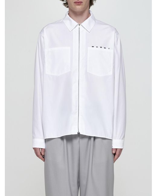 Marni White Zip-up Cotton Shirt for men